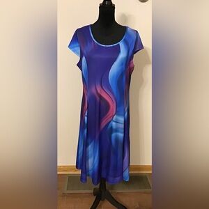 Elegant Blue and Pink Women's Fit and Flair Stretch Dress